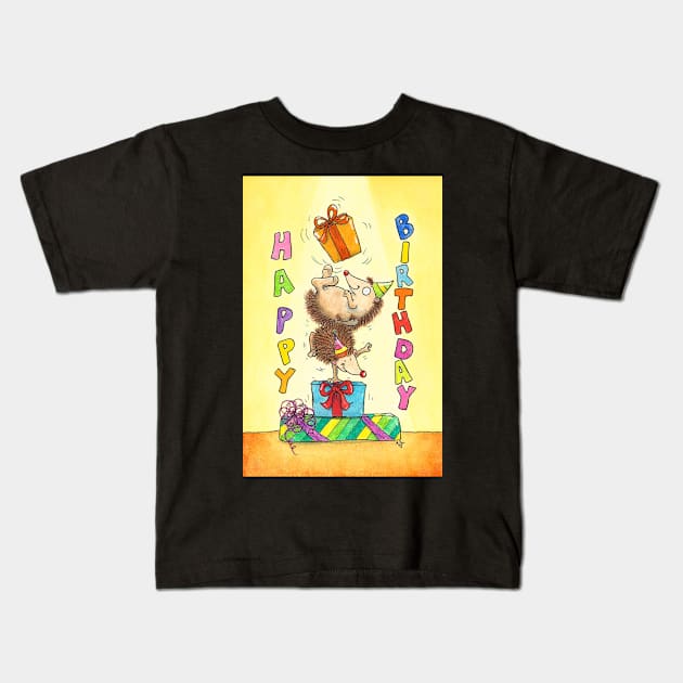 Juggling Birthday Hedgehogs Kids T-Shirt by nicolejanes